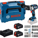 Bosch Set de herramientas taladro atornillador a batería 18 voltios 110 Nm con 2 baterías 5,0 Ah y juego de puntas en L-BOXX, Kit de herramientas en caja