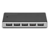 Digitus Concentrador USB 2.0, 10 puertos, Hub USB negro/Plateado, 10 puertos, USB 2.0, 480 Mbit/s, Negro, Plata, China, 5 V, 4 A