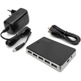 Digitus Concentrador USB 2.0, 10 puertos, Hub USB negro/Plateado, 10 puertos, USB 2.0, 480 Mbit/s, Negro, Plata, China, 5 V, 4 A