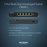 Netgear MS305 No administrado 2.5G Ethernet (100/1000/2500) Negro, Interruptor/Conmutador No administrado, 2.5G Ethernet (100/1000/2500), Bidireccional completo (Full duplex), Montaje de pared