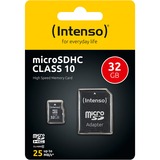 Intenso 32GB MicroSDHC Clase 10, Tarjeta de memoria 32 GB, MicroSDHC, Clase 10, 25 MB/s, Resistente a golpes, Resistente a la temperatura, Resistente al agua, A prueba de rayos X, Negro