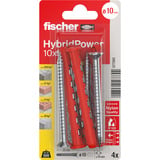 fischer Taco de vástago largo HybridPower 10x90 T K, Pasador rojo/Gris