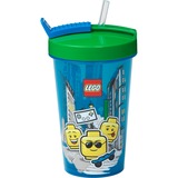 Room Copenhagen Vaso LEGO con pajita Iconic Boy Azul brillante, Taza azul/Verde