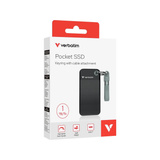 Verbatim Pocket SSD 1 TB USB Tipo C 3.2 Gen 2 (3.1 Gen 2) Negro, Gris, Unidad de estado sólido negro/Gris, 1 TB, USB Tipo C, 3.2 Gen 2 (3.1 Gen 2), 1000 MB/s, 10 Gbit/s, Negro, Gris