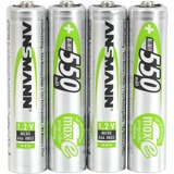 Ansmann Blister 4 X Accu, AAA, 550 mAh AAA / HR03 Níquel-metal hidruro (NiMH), Batería verde, AAA, 550 mAh, AAA / HR03, Níquel-metal hidruro (NiMH), 1,2 V, 550 mAh, Plata