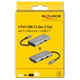 DeLOCK 63261 hub de interfaz USB 3.2 Gen 2 (3.1 Gen 2) Type-C 10000 Mbit/s Negro, Gris, Hub USB gris, USB 3.2 Gen 2 (3.1 Gen 2) Type-C, USB 3.2 Gen 2 (3.1 Gen 2) Type-A, USB 3.2 Gen 2 (3.1 Gen 2) Type-C, 10000 Mbit/s, Negro, Gris, Aluminio, 0,12 m