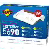 FRITZ! Box 5690 Routers inalámbricos, Enrutador de fibra óptica Box 5690, Wi-Fi 7 (802.11be), Doble banda (2,4 GHz / 5 GHz), Ethernet, Rojo, Blanco, Router de sobremesa