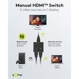 goobay Caja conmutadora HDMI manual 2 a 1 (4K @ 60Hz), Conmutador HDMI negro/Plateado