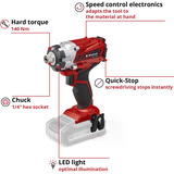 EINHELL Power X-Change Atornillador de impacto a batería TE-CI 18/1 Li - Solo, 1/4", 18 Voltios, Tornillo de percusión rojo/Negro