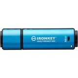 Kingston IronKey 32GB USB-C Vault Privacy 50C cifrado AES-256, FIPS 197, Lápiz USB celeste/Negro, FIPS 197, 32 GB, USB Tipo C, 3.2 Gen 1 (3.1 Gen 1), 250 MB/s, Tapa, Negro, Azul