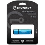 Kingston IronKey 32GB USB-C Vault Privacy 50C cifrado AES-256, FIPS 197, Lápiz USB celeste/Negro, FIPS 197, 32 GB, USB Tipo C, 3.2 Gen 1 (3.1 Gen 1), 250 MB/s, Tapa, Negro, Azul