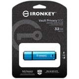 Kingston IronKey 32GB USB-C Vault Privacy 50C cifrado AES-256, FIPS 197, Lápiz USB celeste/Negro, FIPS 197, 32 GB, USB Tipo C, 3.2 Gen 1 (3.1 Gen 1), 250 MB/s, Tapa, Negro, Azul