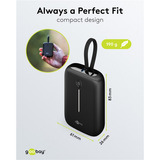 goobay Powerbank 10.000 mAh, cable USB-C integrado 13 cm, 20 vatios, Banco de potencia negro