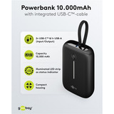 goobay Powerbank 10.000 mAh, cable USB-C integrado 13 cm, 20 vatios, Banco de potencia negro