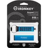 Kingston IronKey Keypad 200C USB-C de 512 GB 200C, FIPS 140-3 nivel 3 (pendiente) AES-256, Lápiz USB FIPS 140-3 nivel 3 (pendiente) AES-256, 512 GB, USB Tipo C, 3.2 Gen 1 (3.1 Gen 1), 280 MB/s, Funda, Azul