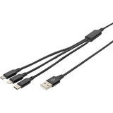 Digitus Cable de carga 3 en 1, USB-A > Lightning + USB-C + Micro-USB negro