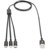 Digitus Cable de carga 3 en 1, USB-A > Lightning + USB-C + Micro-USB negro