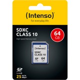 Intenso 3411490 memoria flash 64 GB SDXC Clase 10, Tarjeta de memoria 64 GB, SDXC, Clase 10, 25 MB/s, Resistente a golpes, Resistente a la temperatura, A prueba de rayos X, Negro