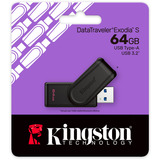 Kingston DataTraveler 64GB Portable USB 3.2 Gen 1 Exodia S (Black/Black), Lápiz USB negro, 64 GB, USB tipo A, 3.2 Gen 1 (3.1 Gen 1), Girar, 8,32 g, Negro