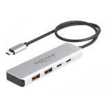 DeLOCK USB 10 Gbps USB Type-C Hub con 2 x USB Tipo-A y 2 x USB Type-C, Hub USB gris