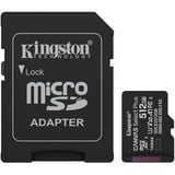 Kingston 512GB microSDXC Canvas Select Plus Gen3 150MB/s A1 (Incluye adaptador de SD), Tarjeta de memoria negro, 512 GB, MicroSDXC, Clase 10, UHS-I, 150 MB/s, Class 3 (U3)