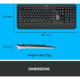 Logitech 920-008685 teclado Ratón incluido Universal RF inalámbrico QWERTY Internacional de EE.UU. Negro, Blanco, Juego de escritorio gris oscuro, Inalámbrico, RF inalámbrico, Interruptor de membrana, QWERTY, Negro, Blanco, Ratón incluido