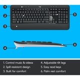 Logitech MK540 Advanced teclado Ratón incluido Universal RF inalámbrico QWERTY Internacional de EE.UU. Negro, Juego de escritorio gris oscuro, Inalámbrico, RF inalámbrico, Interruptor de membrana, QWERTY, Negro, Ratón incluido