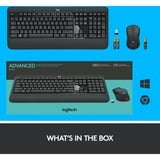 Logitech MK540 Advanced teclado Ratón incluido Universal RF inalámbrico QWERTY Internacional de EE.UU. Negro, Juego de escritorio gris oscuro, Inalámbrico, RF inalámbrico, Interruptor de membrana, QWERTY, Negro, Ratón incluido