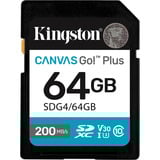 Kingston Canvas Go! Plus 64GB SDXC Canvas Go Plus Gen4 200MB/s C10 UHS-I U3 V30, Tarjeta de memoria negro, 64 GB, SDXC, Clase 10, UHS-I, 200 MB/s, 100 MB/s