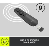 Logitech R500 Apuntadores inalámbricos, Presentador grafito, Bluetooth/RF, USB, 20 m, Grafito