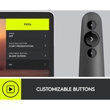 Logitech R500 Apuntadores inalámbricos, Presentador grafito, Bluetooth/RF, USB, 20 m, Grafito
