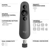 Logitech R500 Apuntadores inalámbricos, Presentador grafito, Bluetooth/RF, USB, 20 m, Grafito