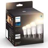 Philips Hue Bombilla inteligente A60 - E27 - 800 (paquete de 4), Lámpara LED Philips Hue White Bombilla inteligente A60 - E27 - 800 (paquete de 4), Bombilla inteligente, Blanco, Bluetooth/Zigbee, LED, E27, Blanco cálido