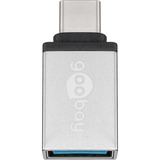 goobay 56620 cambiador de género para cable USB C USB A Plata, Adaptador plateado, USB C, USB A, Plata
