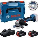 Bosch Juego de herramientas Amoladora angular a batería con 2 baterías de 4.0 amperios hora y disco de corte de 125 mm en L-BOXX, Kit de herramientas 