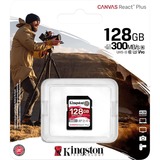 Kingston Canvas React Plus 128 GB SD UHS-II Clase 10, Tarjeta de memoria negro, 128 GB, SD, Clase 10, UHS-II, 300 MB/s, 260 MB/s