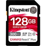 Kingston Canvas React Plus 128 GB SD UHS-II Clase 10, Tarjeta de memoria negro, 128 GB, SD, Clase 10, UHS-II, 300 MB/s, 260 MB/s