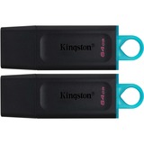 Kingston DTX/64GB-2P, Lápiz USB negro/Turquesa