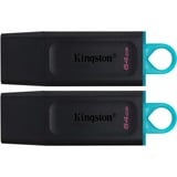 Kingston DataTraveler Unidad Flash USB 3.2 Exodia - Negro + turquesa - 2 unidades, Lápiz USB negro/Turquesa, 64 GB, USB tipo A, 3.2 Gen 1 (3.1 Gen 1), Tapa, 22 g, Negro, Turquesa