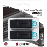 Kingston DataTraveler Unidad Flash USB 3.2 Exodia - Negro + turquesa - 2 unidades, Lápiz USB negro/Turquesa, 64 GB, USB tipo A, 3.2 Gen 1 (3.1 Gen 1), Tapa, 22 g, Negro, Turquesa