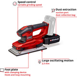 EINHELL Lijadora orbital Power X-Change TE-OS 18/230 Li-Solo, 18Volt rojo/Negro