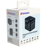 Verbatim 49543 adaptador de enchufe eléctrico Universal Negro, Enchufe del recorrido negro, Universal, Universal, Tipo A, Tipo B, Tipo C (Europlug), Tipo E (FR), Tipo F, Tipo G (RU), Tipo I (AU), Tipo J (CH),..., Tipo A, Tipo B, Tipo C, Tipo D (RU), Tipo E (FR), Tipo F, Tipo G (RU), Tipo H (IL), Tipo I (AU),..., 100 - 250 V, 50 - 60 Hz