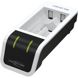 Ansmann Comfort Mini Pilas de uso doméstico CC, USB, Cargador blanco/Negro, Níquel-metal hidruro (NiMH), AA, AAA