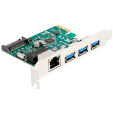 DeLOCK Tarjeta PCI Express x1 para 3 x USB 5 Gbps Tipo-A y 1 x Gigabit LAN, Controlador 