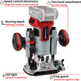 EINHELL Fresadora y fresadora de bordes profesional a batería TP-RO 18 Set Li BL - Solo rojo