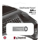 Kingston DataTraveler Unidad Flash USB Kyson de 64 GB, Lápiz USB plateado, 64 GB, USB tipo A, 3.2 Gen 1 (3.1 Gen 1), 200 MB/s, Sin tapa, Plata
