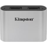 Kingston Workflow microSD Reader lector de tarjeta USB 3.2 Gen 1 (3.1 Gen 1) Type-C Negro, Plata, Lector de tarjetas plateado/Negro