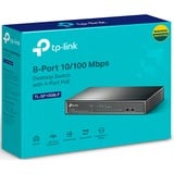 TP-Link TL-SF1008LP switch No administrado Fast Ethernet (10/100) Energía sobre Ethernet (PoE) Negro, Interruptor/Conmutador No administrado, Fast Ethernet (10/100), Bidireccional completo (Full duplex), Energía sobre Ethernet (PoE), Montaje de pared