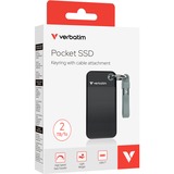Verbatim Pocket SSD 2 TB USB Tipo C 3.2 Gen 2 (3.1 Gen 2) Negro, Gris, Unidad de estado sólido negro/Gris, 2 TB, USB Tipo C, 3.2 Gen 2 (3.1 Gen 2), 1000 MB/s, 10 Gbit/s, Negro, Gris