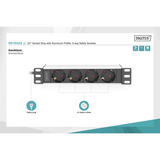 Digitus Regleta de enchufes de 10" con perfil de aluminio, 4 salidas, 1U negro/Aluminio